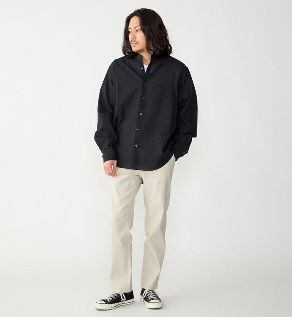 SHIPS「SHIPS: エアー サッカー バンドカラー リラックス 長袖 シャツ〈単色／チェック〉」|シャツ・ブラウス|