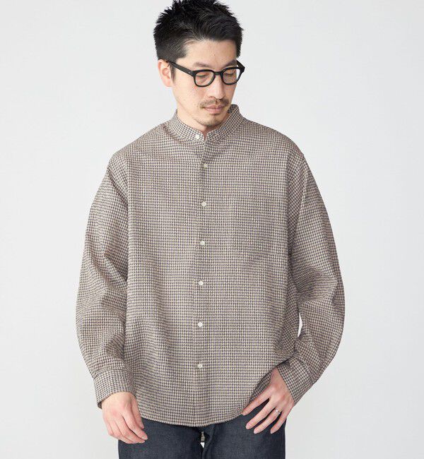 SHIPS「SHIPS: エアー サッカー バンドカラー リラックス 長袖 シャツ〈単色／チェック〉」|シャツ・ブラウス|ブラウン