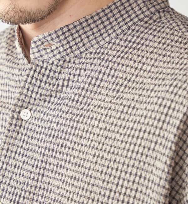 SHIPS「SHIPS: エアー サッカー バンドカラー リラックス 長袖 シャツ〈単色／チェック〉」|シャツ・ブラウス|