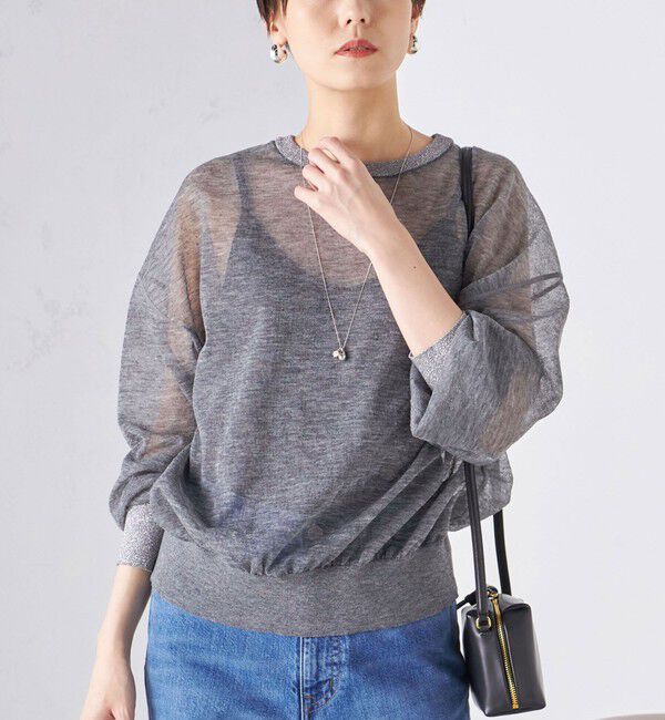 SHIPS for women「〈手洗い可能〉シアー ラメ クルーネック プルオーバー 24SS ◇」|ニット・セーター|グレー
