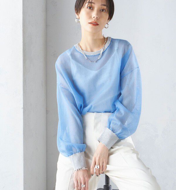 SHIPS for women「〈手洗い可能〉シアー ラメ クルーネック プルオーバー 24SS ◇」|ニット・セーター|スカイブルー