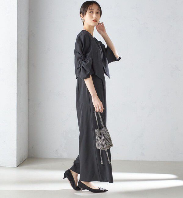 SHIPS for women「little black:〈手洗い可能〉ネジリ スリーブ シアー ショート 羽織（セレモニー対応可）」|ノーカラージャケット|