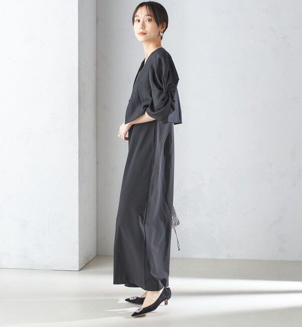 SHIPS for women「little black:〈手洗い可能〉ネジリ スリーブ シアー ショート 羽織（セレモニー対応可）」|ノーカラージャケット|