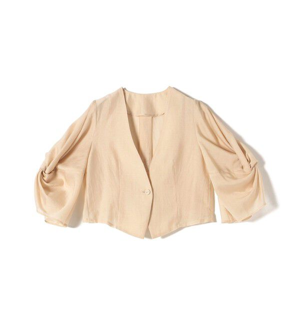 SHIPS for women「little black:〈手洗い可能〉ネジリ スリーブ シアー ショート 羽織（セレモニー対応可）」|ノーカラージャケット|