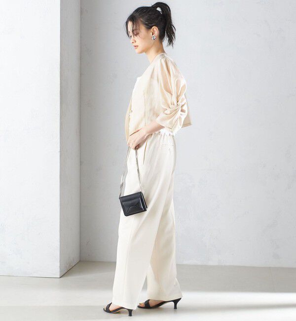 SHIPS for women「little black:〈手洗い可能〉ネジリ スリーブ シアー ショート 羽織（セレモニー対応可）」|ノーカラージャケット|