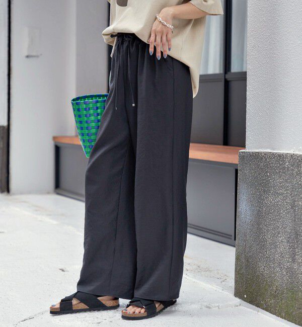 SHIPS for women「《一部追加予約》〈吸水速乾 / 防しわ / 接触冷感 / 手洗い可能〉ツイル ドロスト パンツ」|その他|ブラック