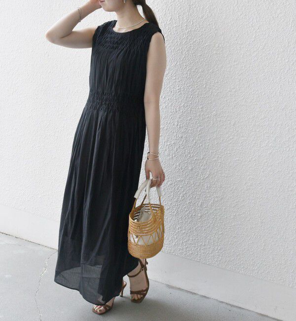 SHIPS any「《一部追加予約》【WEB限定】SHIPS any: ハンドスモッキング  コットン フレア ノースリーブ ワンピース」|ワンピース|