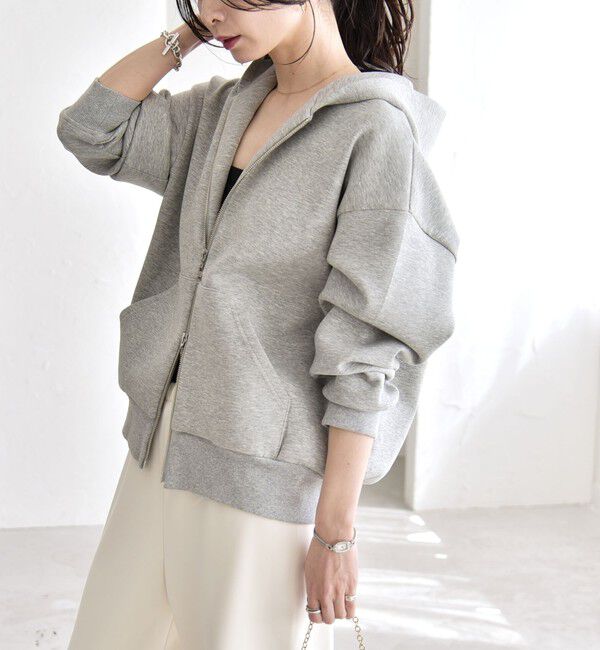 quaranciel「quaranciel:〈洗濯機可能〉ポンチ ダブルジップ スウェット パーカー」|パーカー|ライトグレー系