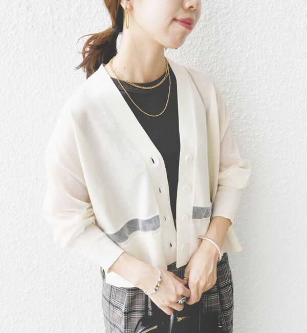 SHIPS for women「〈手洗い可能〉シアー ライン Vネック カーディガン」|カーディガン|