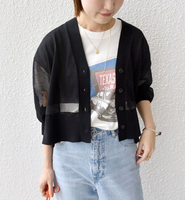 SHIPS for women「〈手洗い可能〉シアー ライン Vネック カーディガン」|カーディガン|