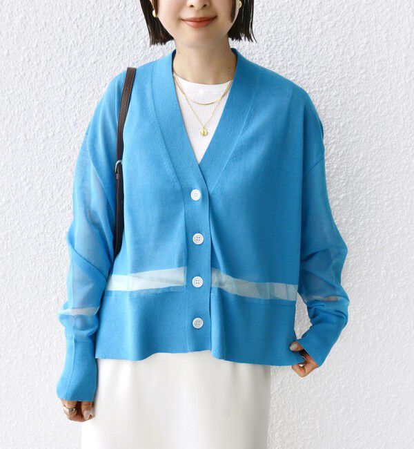 SHIPS for women「〈手洗い可能〉シアー ライン Vネック カーディガン」|カーディガン|