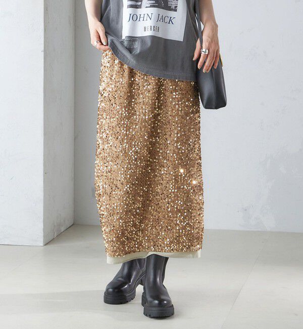 SHIPS for women「〈手洗い可能〉スパンコール Iライン スカート」|スカート|