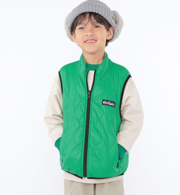 SHIPS KIDS「【SHIPS KIDS別注】WILD THINGS:100～125cm / リバーシブル ベスト」|ダウンベスト・ベスト|グリーン