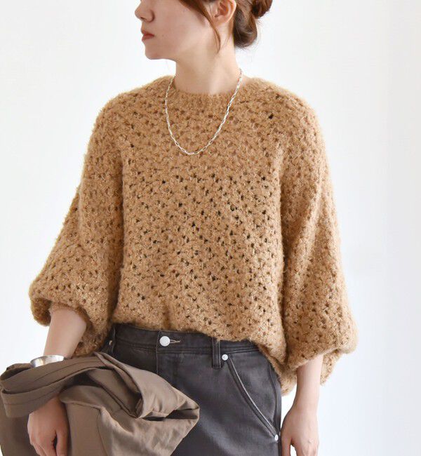 quaranciel「quaranciel:〈手洗い可能〉スパンコール レース編み クルーネック ドルマン ルーズ ニット」|ニット・セーター|