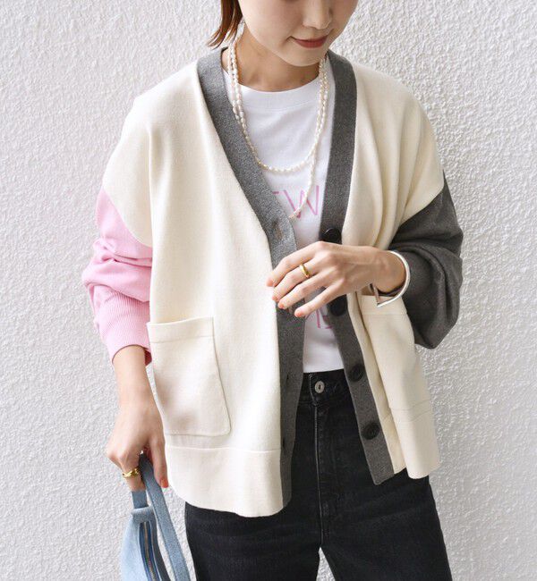 SHIPS for women「【WEB限定】〈手洗い可能〉配色 ポケット カーディガン」|カーディガン|