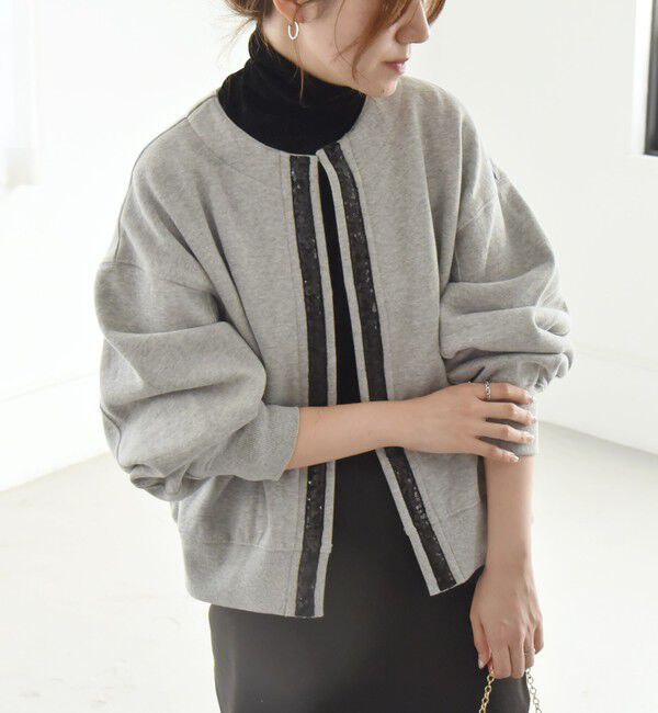 quaranciel「quaranciel:〈手洗い可能〉スパンコール テープ スウェット カーディガン」|カーディガン|