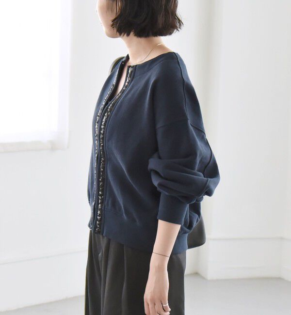 quaranciel「quaranciel:〈手洗い可能〉スパンコール テープ スウェット カーディガン」|カーディガン|
