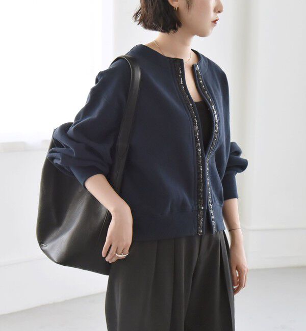 quaranciel「quaranciel:〈手洗い可能〉スパンコール テープ スウェット カーディガン」|カーディガン|