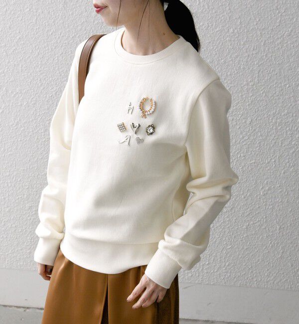 SHIPS any「【WEB限定】SHIPS any:〈手洗い可能〉裏起毛 ビジュー クルーネック コンパクト プルオーバー」|スウェット・ジャージ|