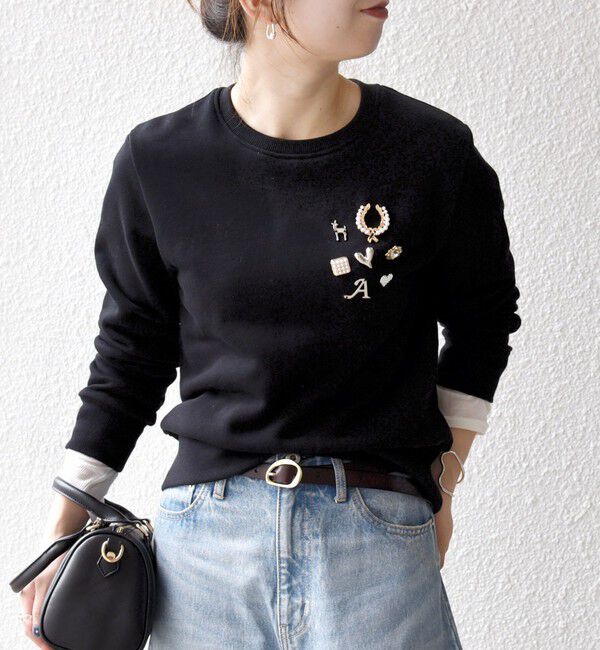 SHIPS any「【WEB限定】SHIPS any:〈手洗い可能〉裏起毛 ビジュー クルーネック コンパクト プルオーバー」|スウェット・ジャージ|