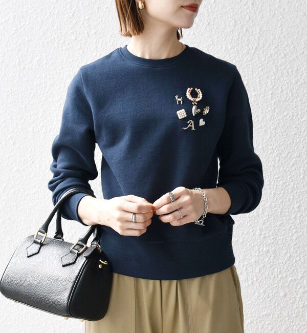 SHIPS any「【WEB限定】SHIPS any:〈手洗い可能〉裏起毛 ビジュー クルーネック コンパクト プルオーバー」|スウェット・ジャージ|