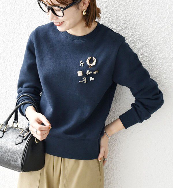 SHIPS any「【WEB限定】SHIPS any:〈手洗い可能〉裏起毛 ビジュー クルーネック コンパクト プルオーバー」|スウェット・ジャージ|