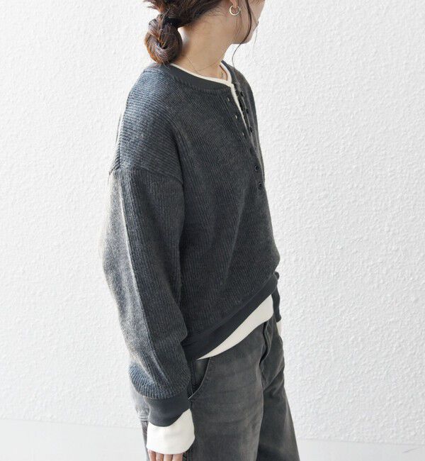 SHIPS any「SHIPS any:〈手洗い可能〉起毛 ワッフル ヘンリーネック コンパクト プルオーバー」|Tシャツ・カットソー|