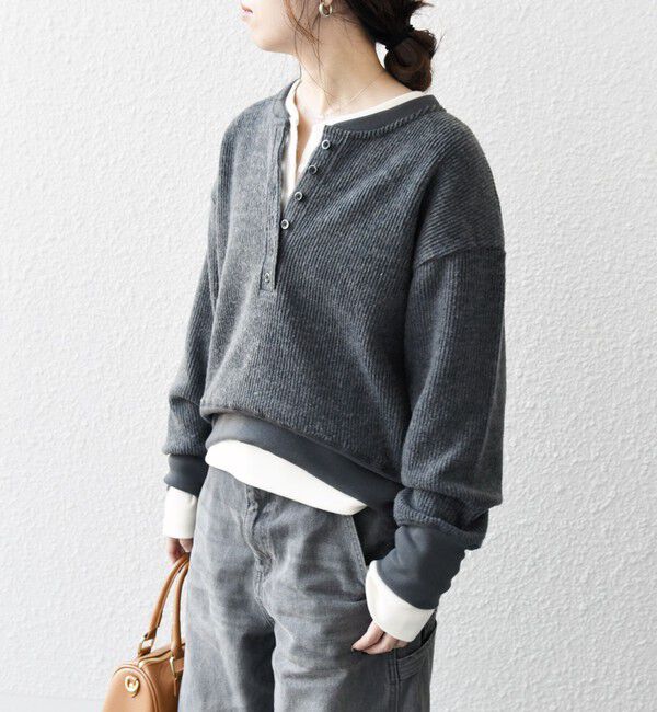 SHIPS any「SHIPS any:〈手洗い可能〉起毛 ワッフル ヘンリーネック コンパクト プルオーバー」|Tシャツ・カットソー|