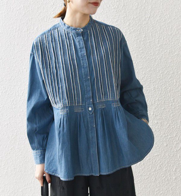 SHIPS any「SHIPS any:〈洗濯機可能〉デニム シーム バンドカラー シャツ ブラウス」|シャツ・ブラウス|