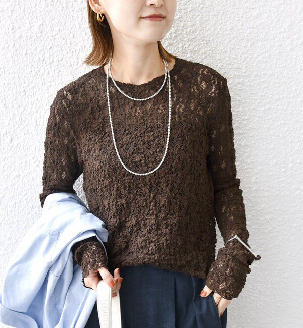 SHIPS for women「〈手洗い可能〉ラッセル レース クルーネック カットソー」|Tシャツ・カットソー|