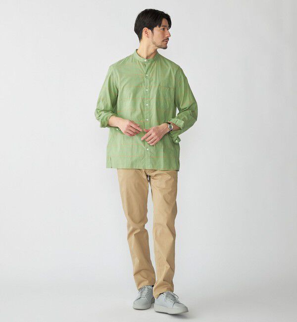 SHIPS「SHIPS: コットン シルク ペールチェック バンドカラー ロングスリーブ シャツ」|シャツ・ブラウス|