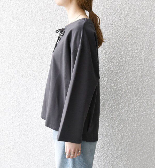 SHIPS any「SHIPS any:〈洗濯機可能〉インレイ レースアップ ロングスリーブ プルオーバー」|Tシャツ・カットソー|