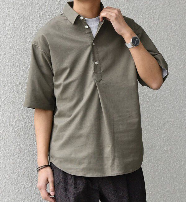 SHIPS any「SHIPS any:〈接触冷感/遮熱等〉ハイブリッドリネン プルオーバー シャツ(セットアップ対応)◇」|シャツ・ブラウス|ライトオリーブ