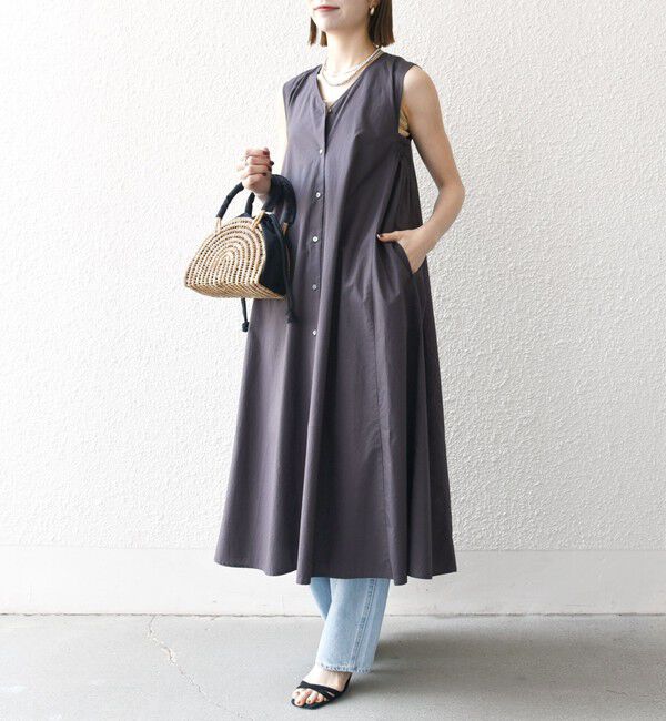 SHIPS any「SHIPS any:〈洗濯機可能〉ポプリン Vネック Aライン ノースリーブ ワンピース」|ワンピース|