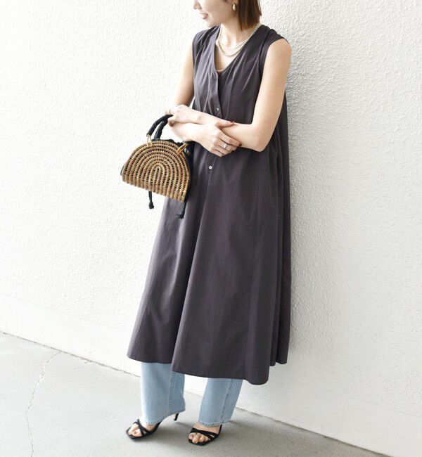 SHIPS any「SHIPS any:〈洗濯機可能〉ポプリン Vネック Aライン ノースリーブ ワンピース」|ワンピース|