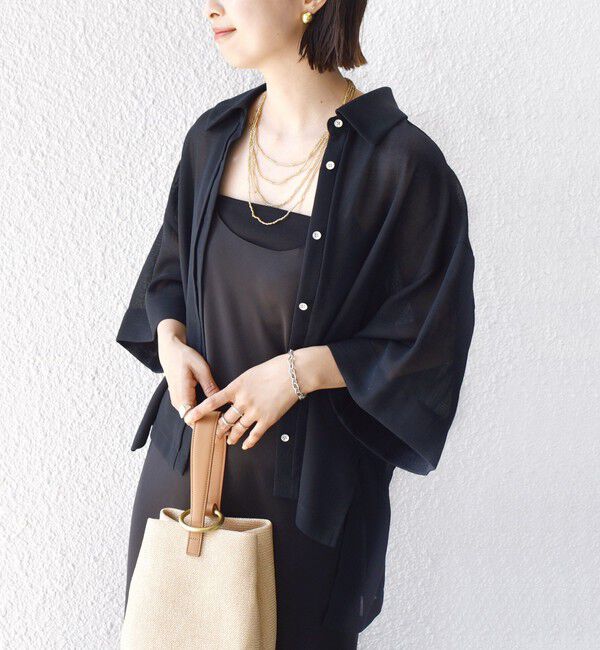 SHIPS for women「〈手洗い可能〉麻調 メッシュ 半袖 ビッグ シャツ」|シャツ・ブラウス|