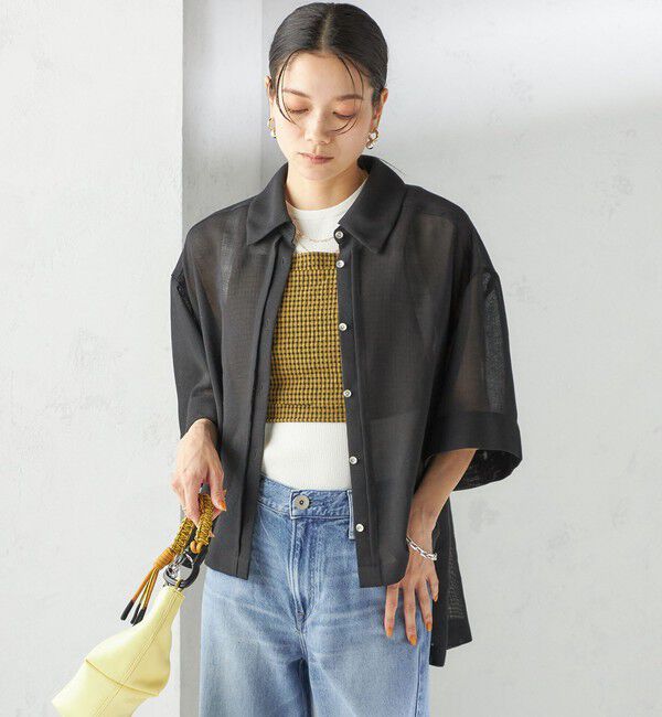 SHIPS for women「〈手洗い可能〉麻調 メッシュ 半袖 ビッグ シャツ」|シャツ・ブラウス|