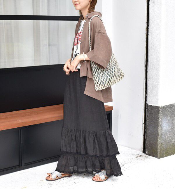 SHIPS for women「〈手洗い可能〉麻調 メッシュ 半袖 ビッグ シャツ」|シャツ・ブラウス|