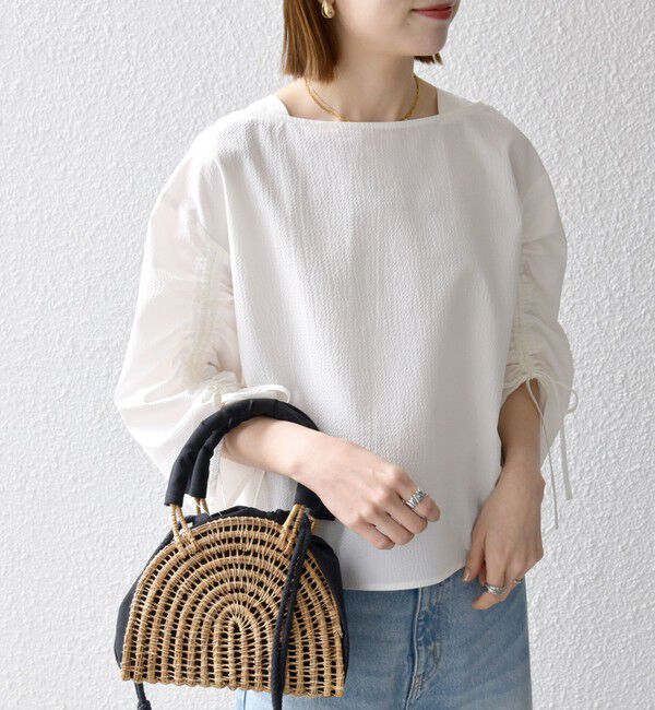 SHIPS any「SHIPS any:〈洗濯機可能〉ミニサッカー ドロスト リボン ボートネック ブラウス」|シャツ・ブラウス|