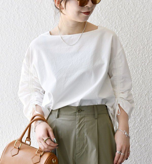 SHIPS any「SHIPS any:〈洗濯機可能〉ミニサッカー ドロスト リボン ボートネック ブラウス」|シャツ・ブラウス|