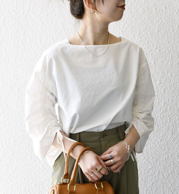 SHIPS any「SHIPS any:〈洗濯機可能〉ミニサッカー ドロスト リボン ボートネック ブラウス」|シャツ・ブラウス|