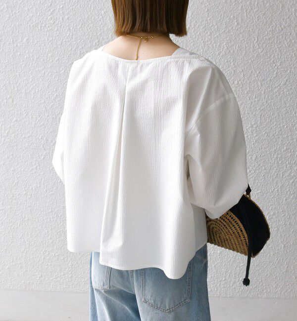 SHIPS any「SHIPS any:〈洗濯機可能〉ミニサッカー ドロスト リボン ボートネック ブラウス」|シャツ・ブラウス|