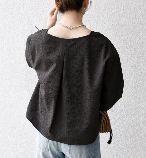 SHIPS any「SHIPS any:〈洗濯機可能〉ミニサッカー ドロスト リボン ボートネック ブラウス」|シャツ・ブラウス|