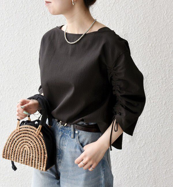 SHIPS any「SHIPS any:〈洗濯機可能〉ミニサッカー ドロスト リボン ボートネック ブラウス」|シャツ・ブラウス|