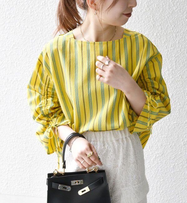 SHIPS any「SHIPS any:〈洗濯機可能〉ミニサッカー ドロスト リボン ボートネック ブラウス」|シャツ・ブラウス|