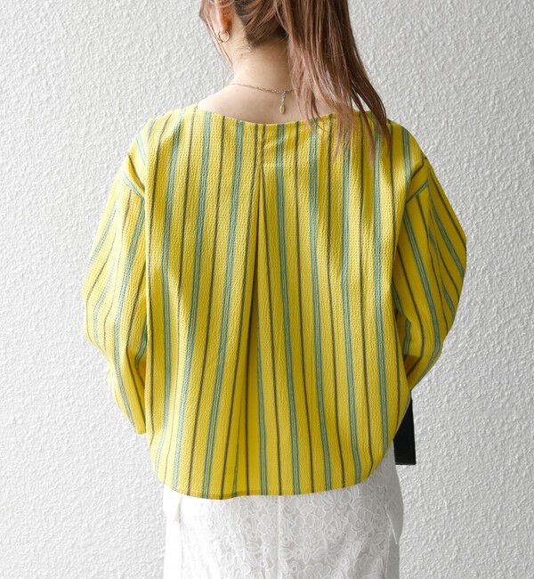 SHIPS any「SHIPS any:〈洗濯機可能〉ミニサッカー ドロスト リボン ボートネック ブラウス」|シャツ・ブラウス|