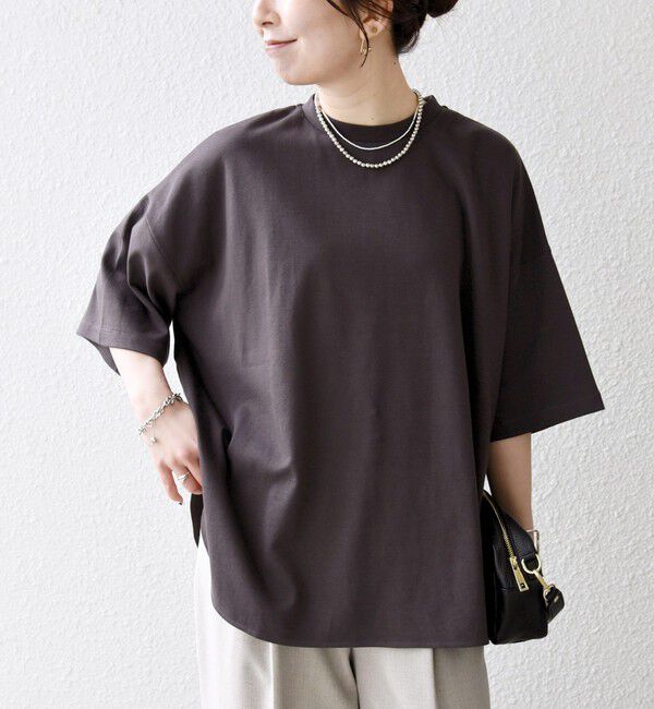 SHIPS any「SHIPS any:〈接触冷感/汗染み防止加工/洗濯機可能〉ラウンドヘム クルー ビッグ TEE」|Tシャツ・カットソー|