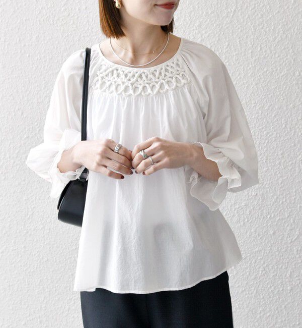 SHIPS any「SHIPS any:〈手洗い可能〉ロープ デザイン ギャザースリーブ フレア ブラウス」|シャツ・ブラウス|