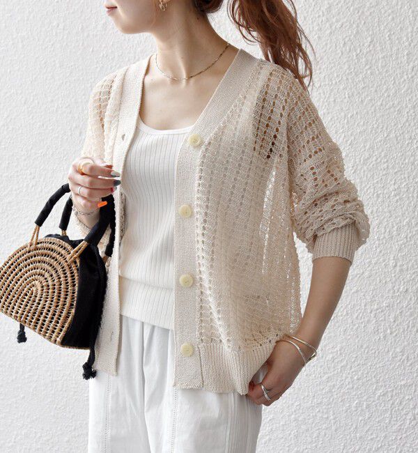 SHIPS any「SHIPS any:〈手洗い可能〉ギマ ワイド Vネック シアー カーディガン」|カーディガン|