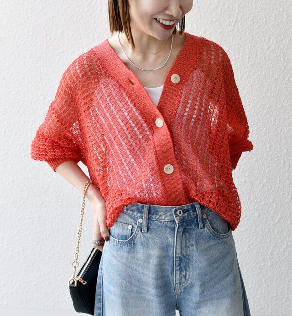 SHIPS any「SHIPS any:〈手洗い可能〉ギマ ワイド Vネック シアー カーディガン」|カーディガン|